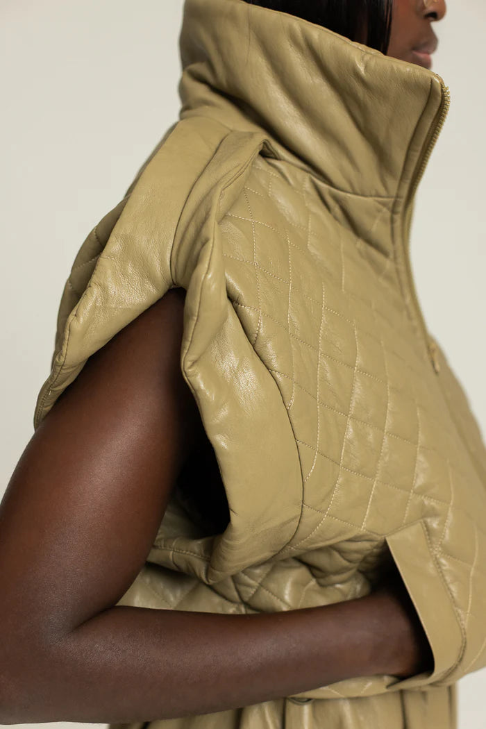 The Kemist Faux Leather Gilet in Khaki