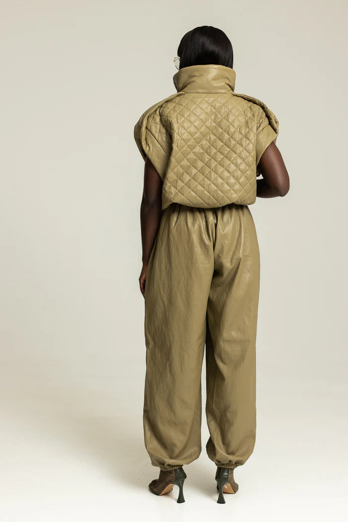 The Kemist Faux Leather Gilet in Khaki