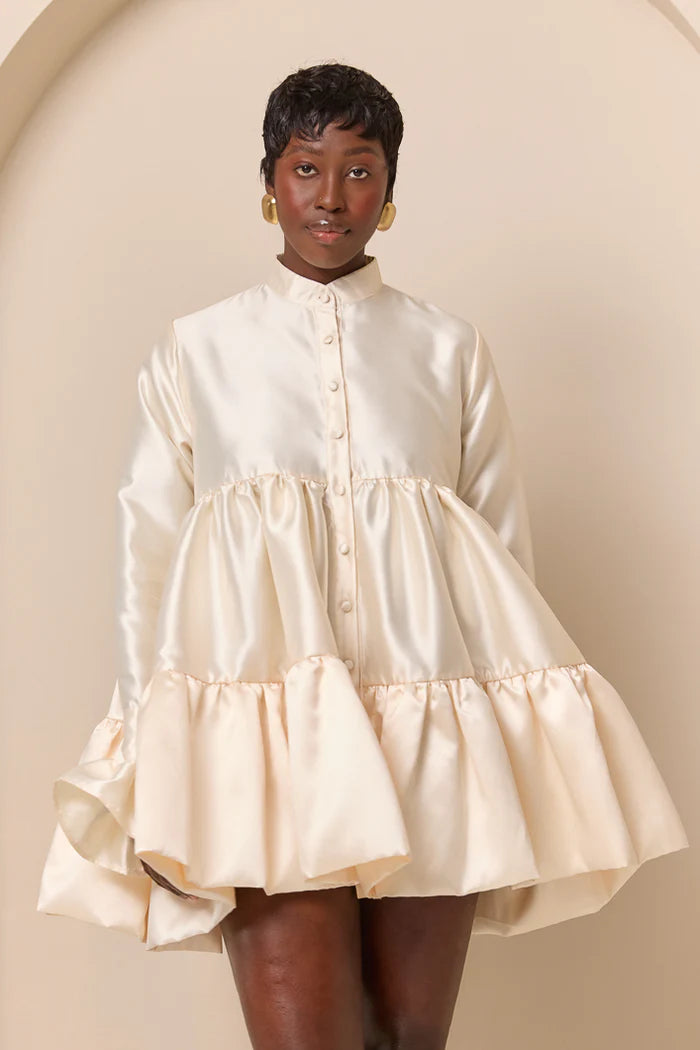 champagne shirt dress Tunic Shirt Dress with Polo Neck and Slits Champagne Manila Grace