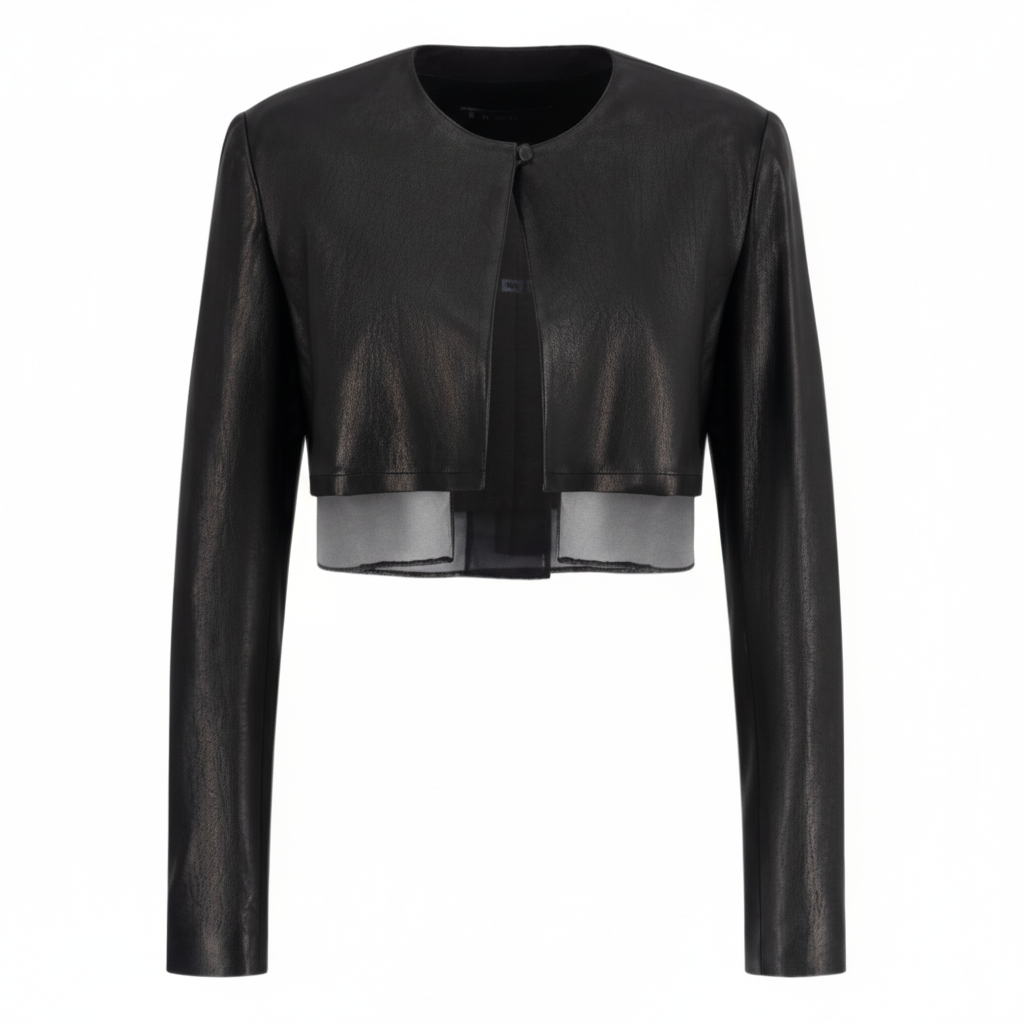 Troa Silk Lining Crop Leather Jacket